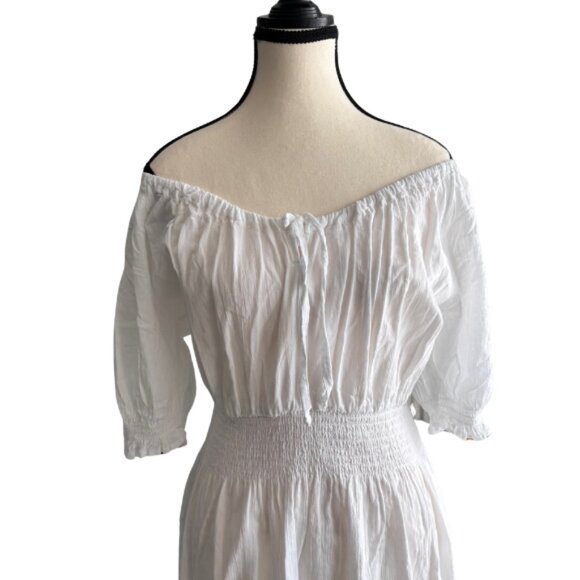 100% COTTON TEXTURED OFF THE SHOULDER WHITE DRESS, SZ. L TALL - Picture 2 of 3